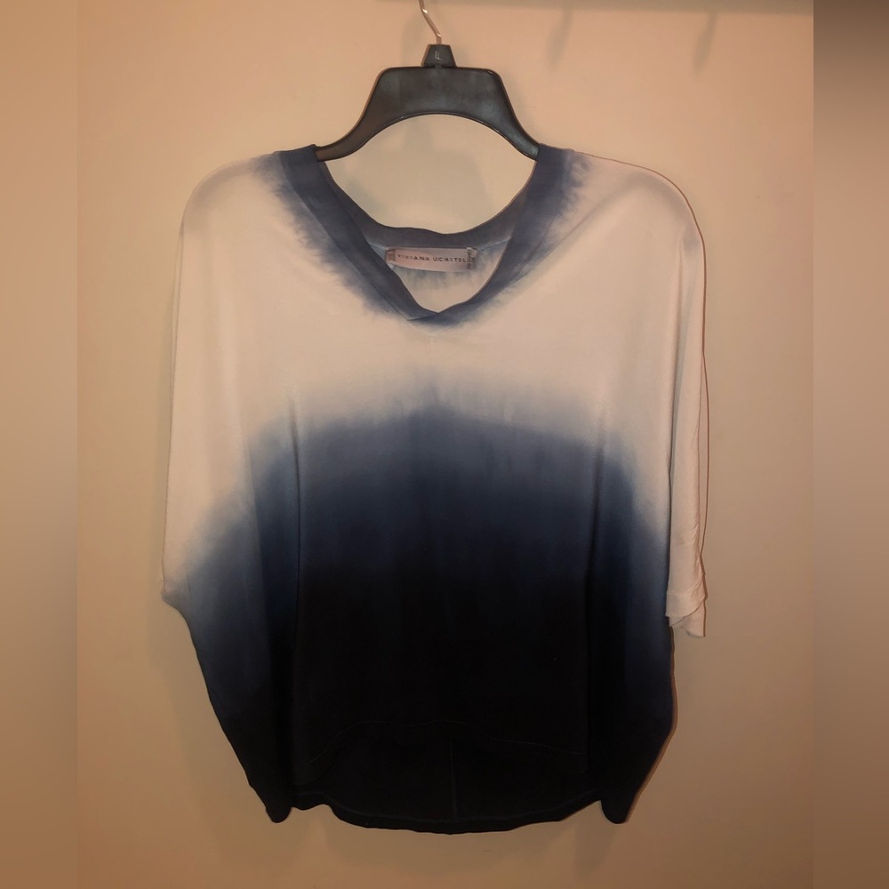 Viviana Uchitel white and blue fade silk blouse